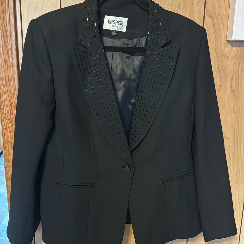 Kasper Petite 12 Black Dress Jacket with Beaded color lined